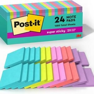 Post-it Super Sticky Notes, 3 x 3 in, Supernova Neons, 24 Pads