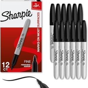 Sharpie Permanent Markers, Fine Tip, Black, 12 Count - Quick Drying, Fade Resistant, For Wood, Plastic, Paper, Metal, And More