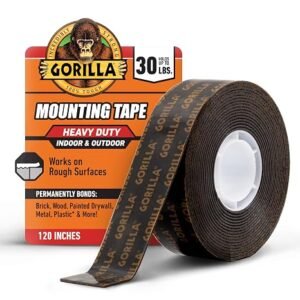 GORILLA Heavy Duty Double Sided Mounting Tape, Black, 1" x 120", 1-Pack