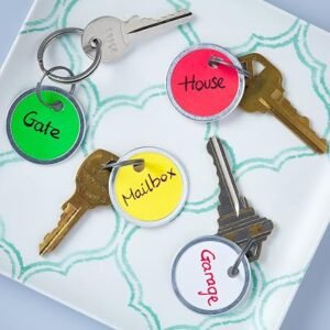 Avery Metal Rim Key Tags, 1.25" Diameter Tag, Metal Split Ring, Assorted Colors, 50 Tags (11026)