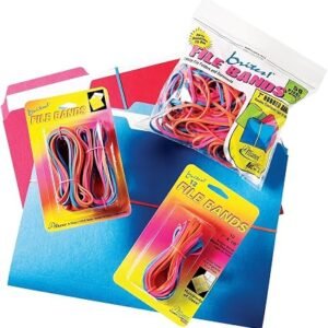 Alliance Rubber 07800 Non-Latex Brites File Bands, Colored Elastic Bands, 50 Count (Pack of 1) (7" x 1/8", Assorted Bright Colors in Resealable Bag),Blue/Orange/Pink